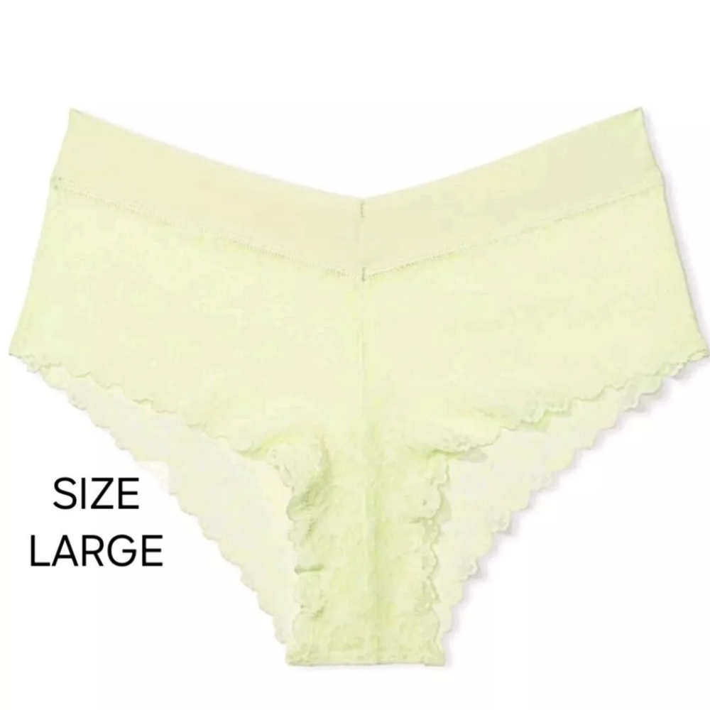 NWT XS & L Victoria's Secret PINK No Show Cheeky Panties Floral Lace Lime Cream